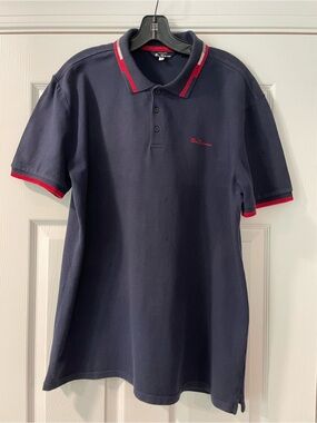 Ben Sherman 100% Cotton Large Navy Polo Shirt with Red Trim